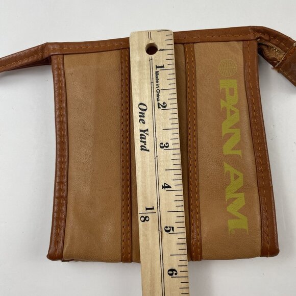 Vintage PAN AM Airlines Amenity Kit Toiletry Travel Bag Zip Brown Leather Pouch - Picture 7 of 7